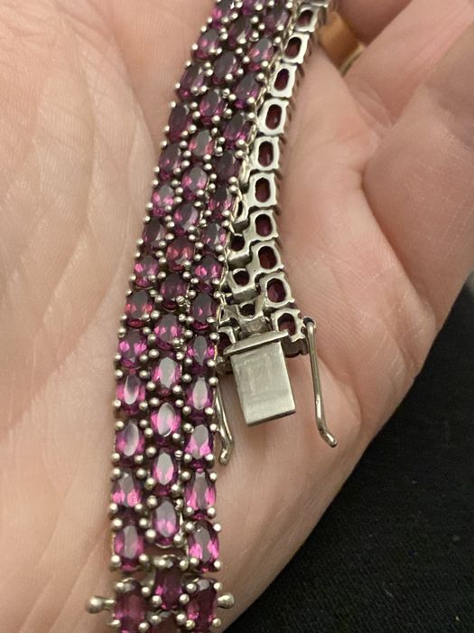 Srebrna bransoletka z rubinami Harry Ivens sygnatura 925 unikat