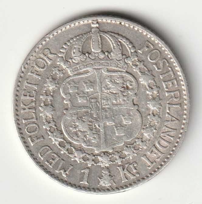 Szwecja 1 korona srebro Ag 0.800, 1927 Rzadka