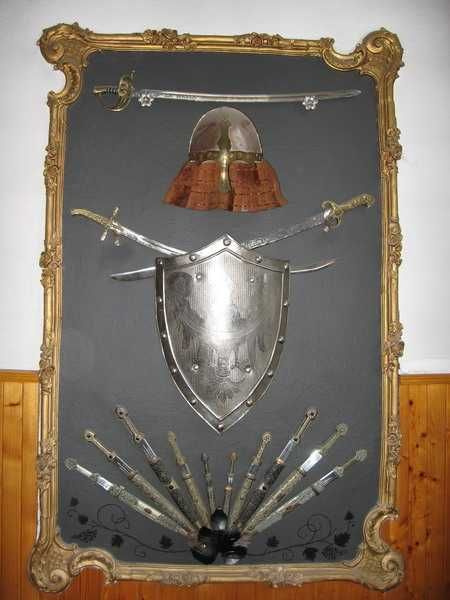 Panoplia komplet na ścianę szable, hełm, tarcza