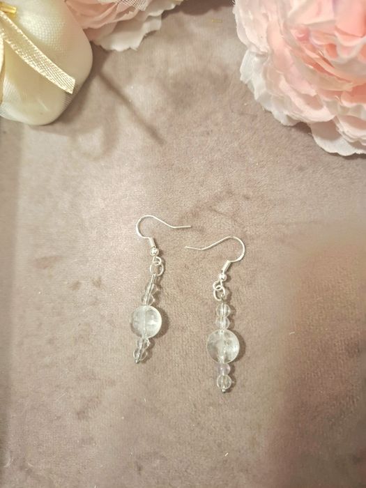 Kolczyki handmade srebro z naturalnych kamieni kryształ górski