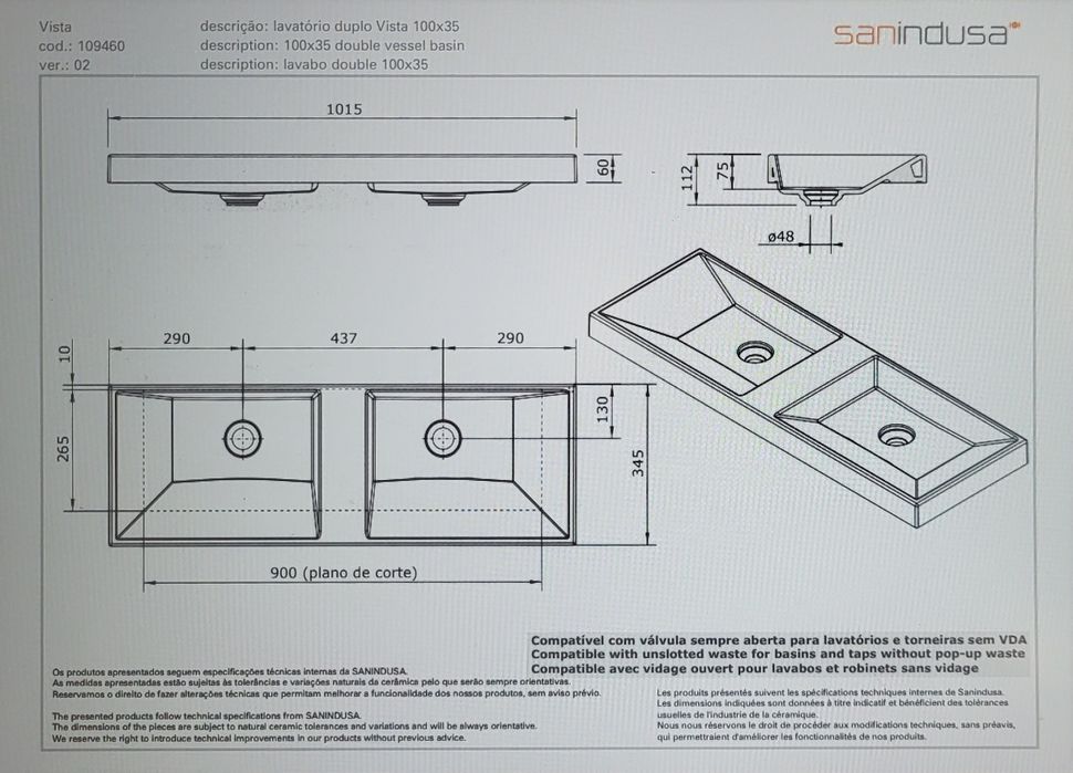 Lavatorio duplo Sanindusa