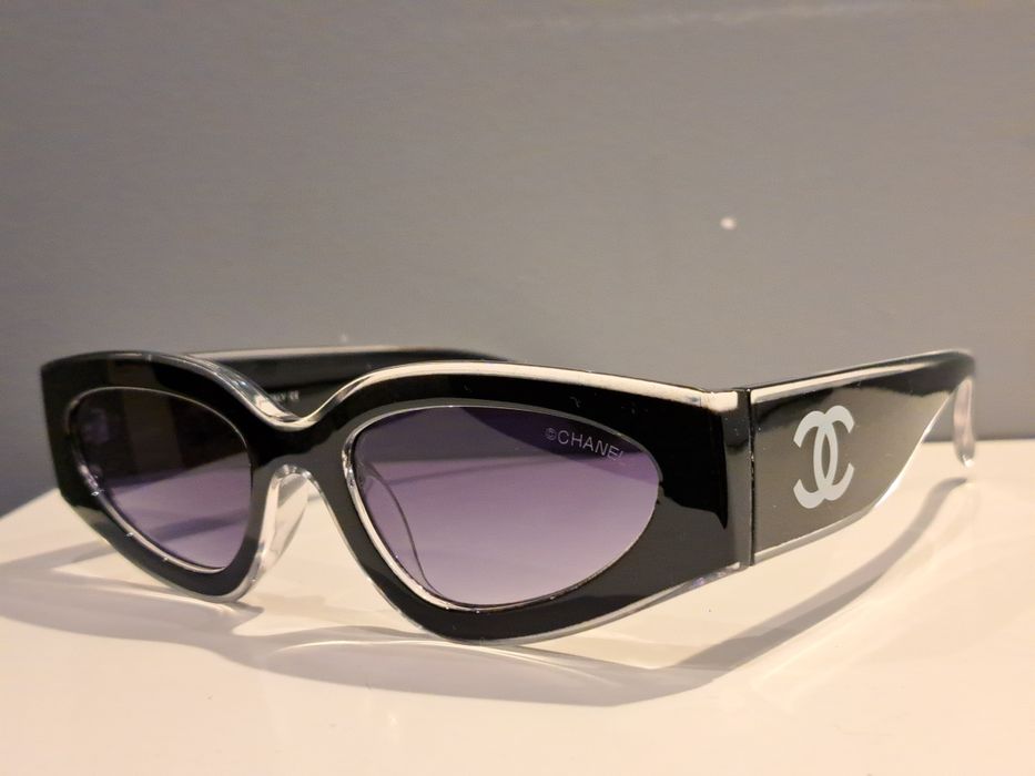 CHANEL czarno białe transparentne okulary przeciwsłoneczne nowe filtr UV 400