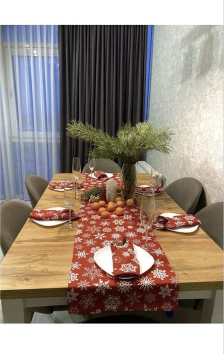 Новорічна доріжка на стіл, святкова скатертина, прикраси на стіл