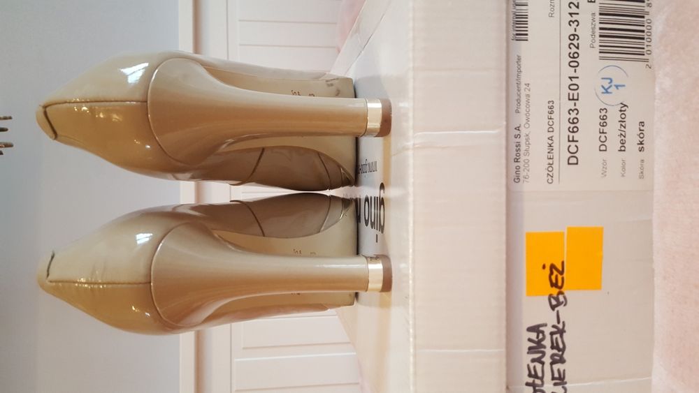 Czółenka Gino rossi rozm. 38 skóra lakierek beżowe