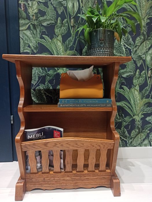 Gazetownik, stolik, drewno, prl