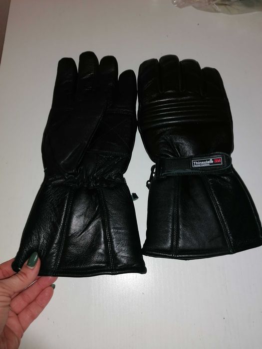 Thinsulate luvas em pele de motard