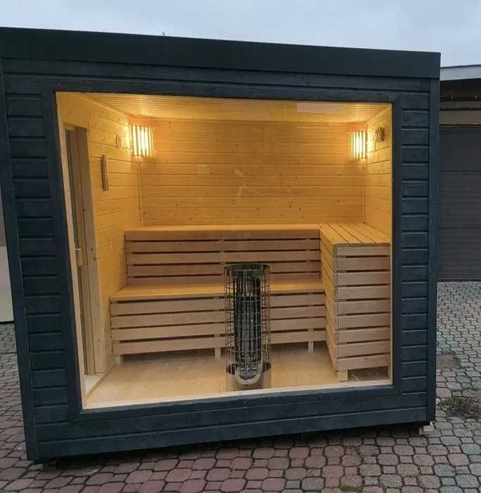 SAUNA ZEWNĘTRZNA OGRODOWA 2.5x3m Ocieplona + Piec + Witryna