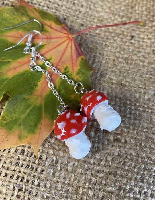 Kolczyki muchomory, kolczyki z gliny polimerowej