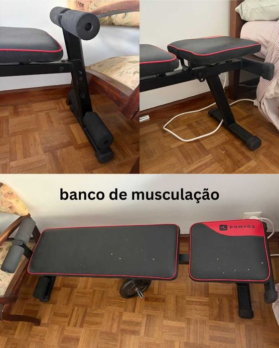 Conjunto de Ginásio Musculação - banco de musculação, suporte para barra, halteres e pesos