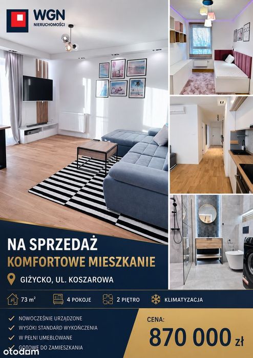 Na sprzedaż komfortowe mieszkanie 73 m2 - Giżycko, ul. Koszarowa