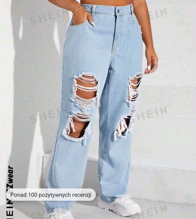 Shein jeansy z dziurami xl
