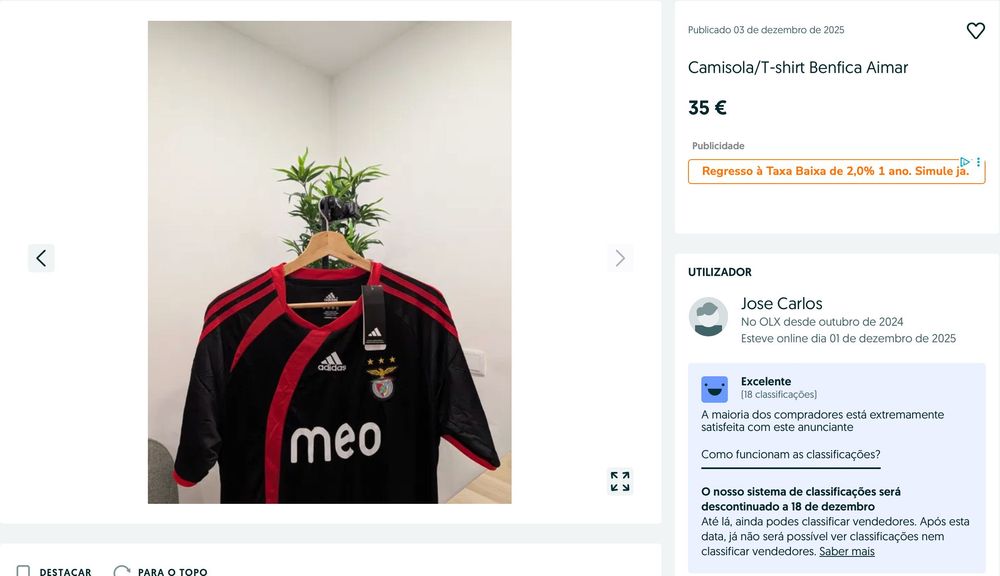 Camisola/T-shirt Benfica Aimar