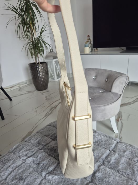 Torebka damska Lasocki kremowa że skóry naturalnej