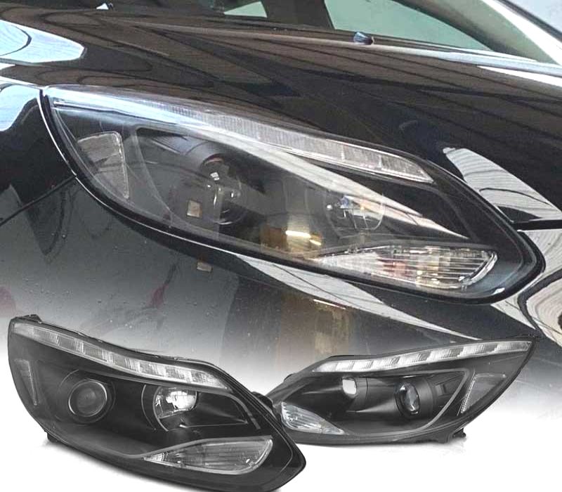 FARÓIS OPTICAS FORD FOCUS MK3 11-14 LUZ DIURNA LED PRETO