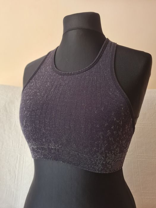 Biustonosz stanik sportowy new balance czarny brokatowy fitness strój sportowy