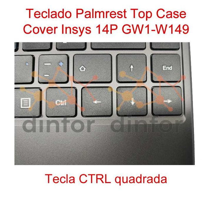 Teclado Palmrest Top Case Cover Insys 14P GW1-W149 c/ CTRL quadrada