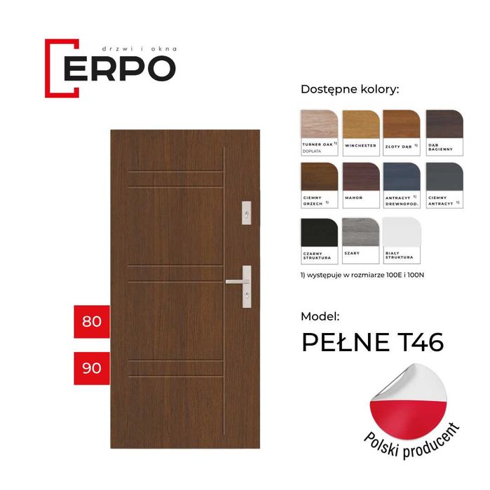 Drzwi wejściowe 80,90 lewe lub prawe ocieplone gr.72mm