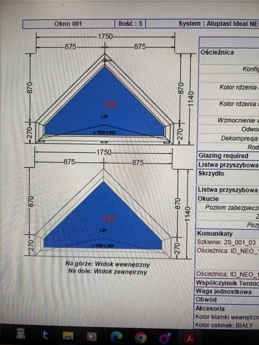 Okno trojkatne,aluplast z szyba potrojna