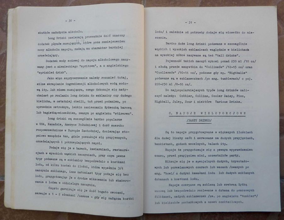 Materiały dla słuchaczy kursu barman - mixer - Zdzisław T. Nowicki - 1973r.