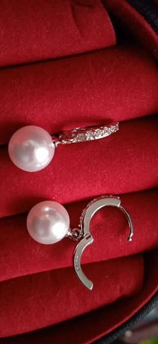 Серьги серебряные 925 с жемчугом и цирконом, Новые