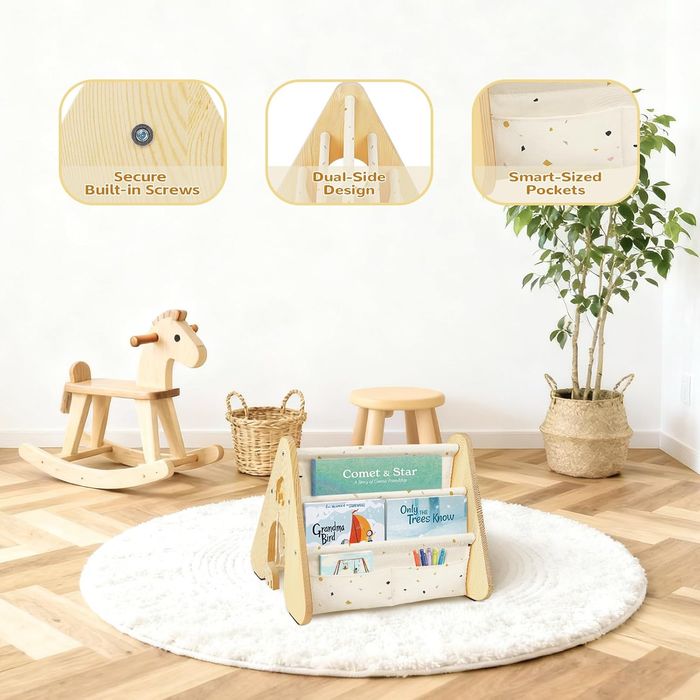 wooshwa Drewniany regał dziecięcy Montessori 4-poziomowy