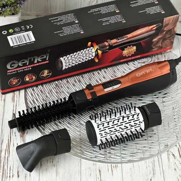 Фен-щетка расческа вращается, стайлер для волос Gemei GM-4828