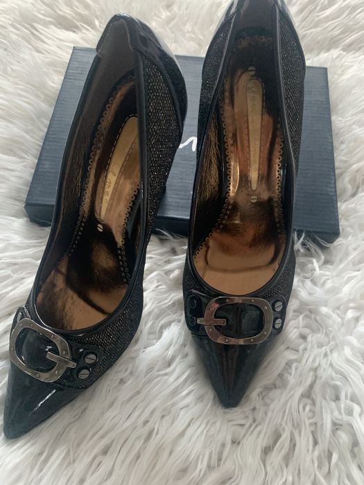 Czarne buty na obcasie 37 brokatowe