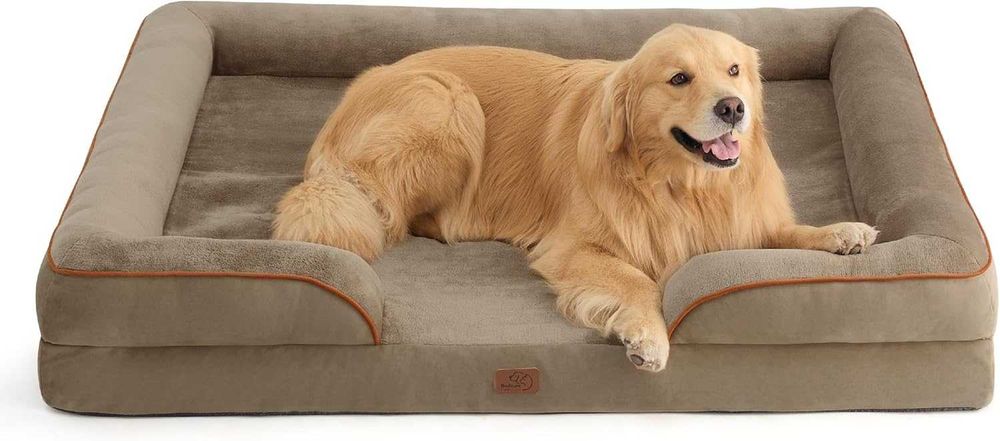 Legowisko ortopedyczne BEDSURE XXL 134,5×106,5 cm – sofa dla bardzo dużych psów, pianka „egg crate”, zdejmowany pokrowiec, antypoślizg