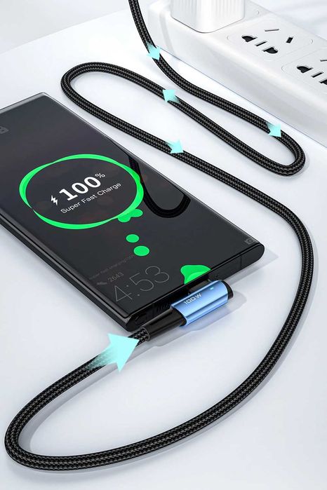 Міцний Кабель 90 градусів 1м Essager Type-C-Type-C 100W Швидка зарядка