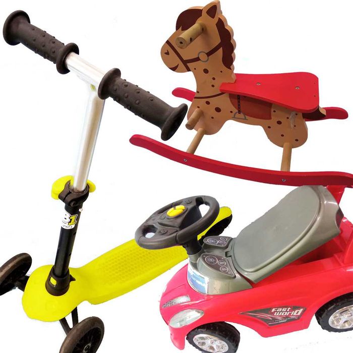 Hulajnoga, auto i konik na biegunach