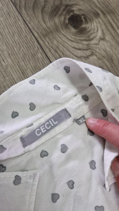 Biała koszula w serca damska długi rękaw Cecil 42/XL wiskoza