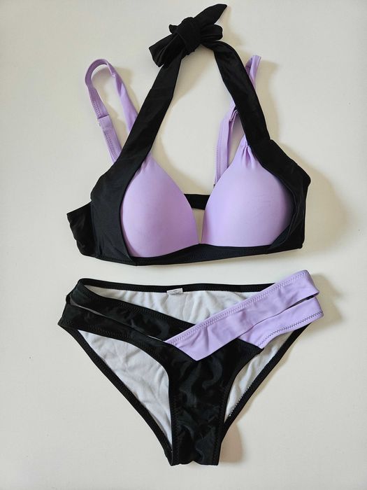 Strój kąpielowy dwuczęściowy fioletowo-czarny bikini