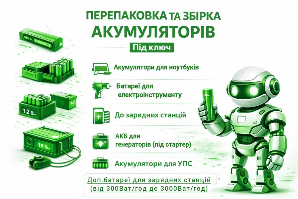 Перепаковка та збірка акумуляторів під ключ