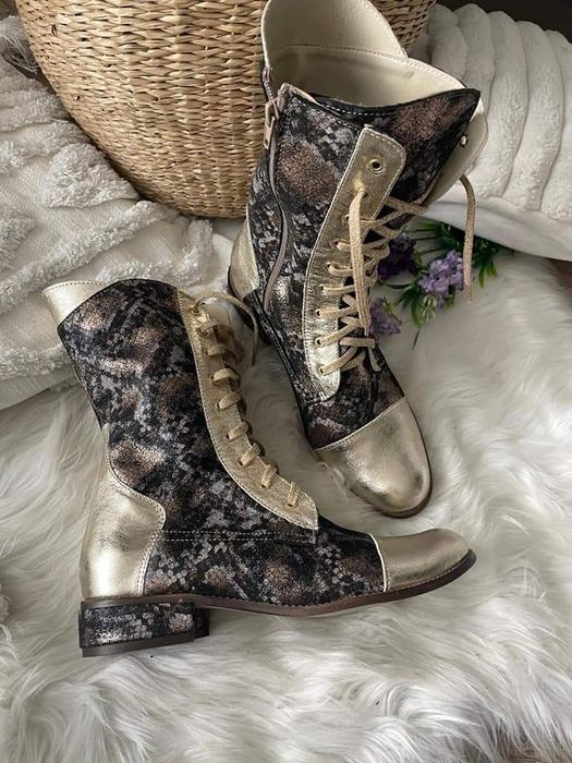 Eleganckie botki workery wężowe dwa wzory skóra naturalna
