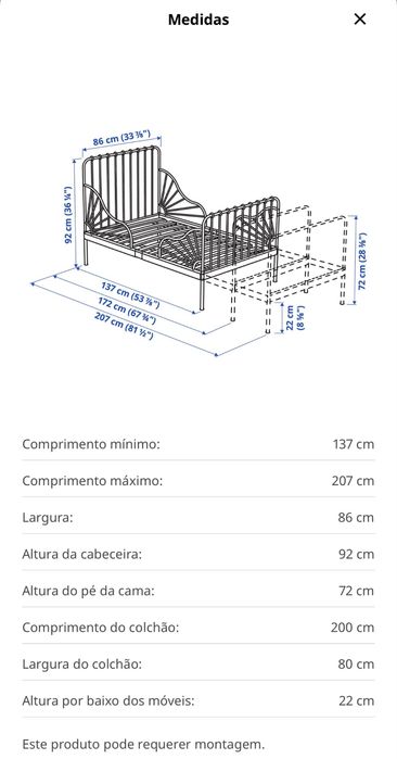 Cama completa extensível branca - Criança - com estrado ripas + colchão 80x200cm