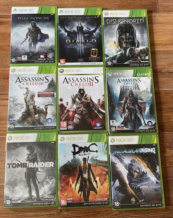 Xbox 360: Diablo Assassins Creed Devil May Cry Dishonored Tomb Raider, Metal Gear Rising, Darkness Darksiders Dragon Age Game of Thrones