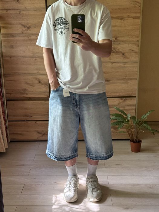 Широкі блакитні чоловічі джинсові шорти світлі baggy skater оверсайз л , хл 32 34 l xl
