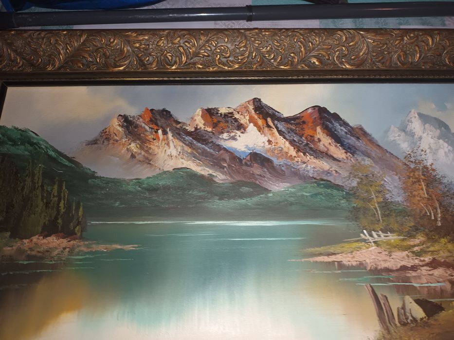 Obraz z pejzażem chata góry jezioro 114x49cm