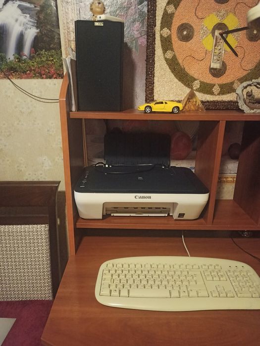 Всё вместе: компьютер, монитор, МФУ, блютуз камера, колонки