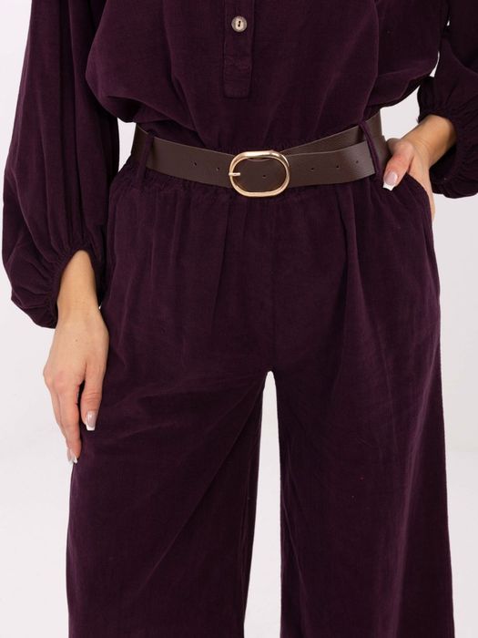 Ciemnofioletowe sztruksowe spodnie ITALY MODA – szerokie nogawki