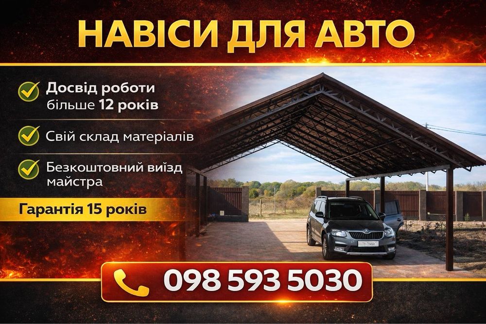 ГАРАНТИЯ 15 ЛЕТ‼️Автонавесы. Навес для машины. Навес из поликарбоната за 15 дней. Автонавіс. Навіс під авто