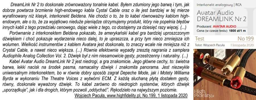 Interkonekt high-end Avatar Audio DREAMLINK Nr 2 XLR stary model -40%