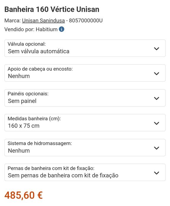 Banheira Sanindusa Vertice 160x75