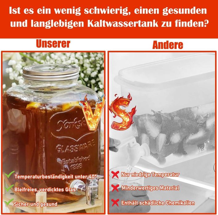 Duscdesp Dozownik do napojów 4 l, ze stojakiem z kranikiem i pokrywką