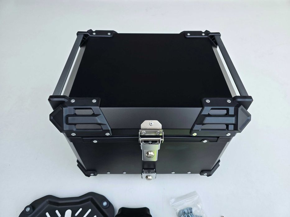 KUFER CENTRALNY Motocyklowy ALUMINIOWY Czarny 55L +Płyta +Oparcie