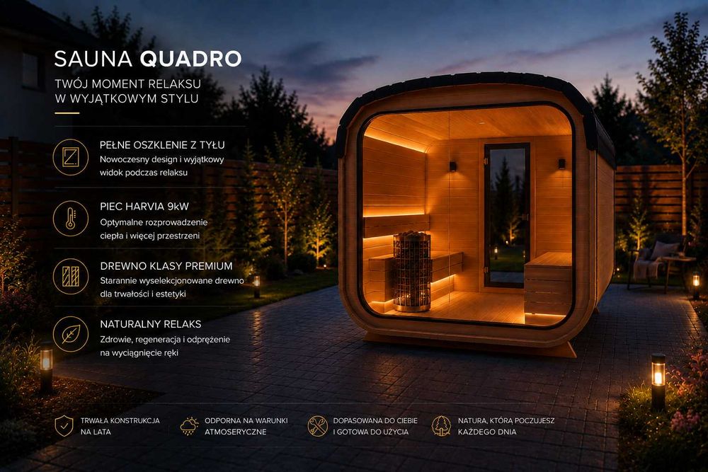 SAUNA QUADRO – Gotowa sauna ogrodowa, super jakość