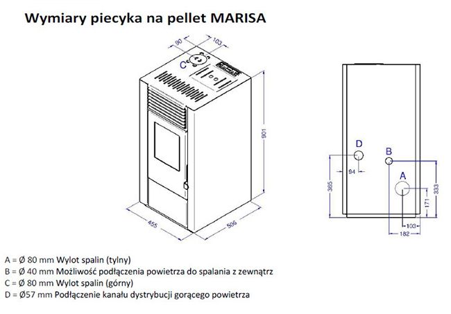 Piecyk kominek na pellet MARISA na pelet z dystrybucją DGP