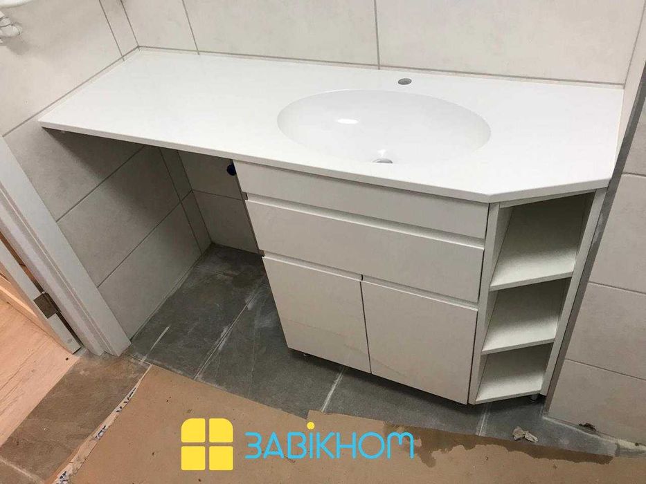 Умивальники накладні або суцільно вилиті, тумби, дзеркала