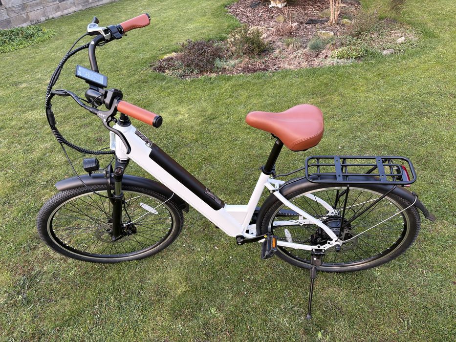 Rower Elektryczny E-Bike Biały | Bateria 15Ah (Zasięg 80km) | Skóra, LED  kola 27,5’