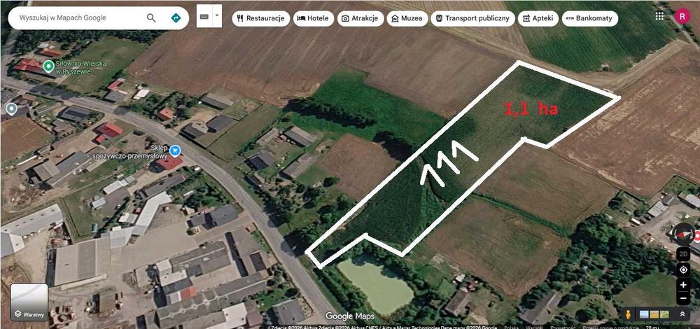 Działka rolno budowlana ziemia grunt 1,1ha możliwość zabudowy mieszkaniowej jednorodzinnej blisko S5 Gniezno-Bydgoszcz nr111 obręb Ryszewo Rogowo Żnin